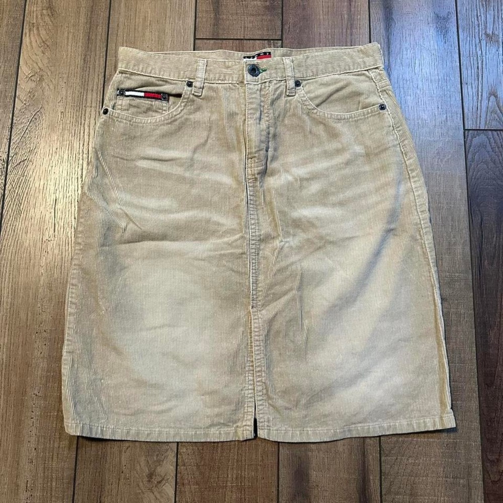 Y2K Tommy Hilfiger Women's Khaki Corduroy Pencil Skirt Size 7‎ Mid Length